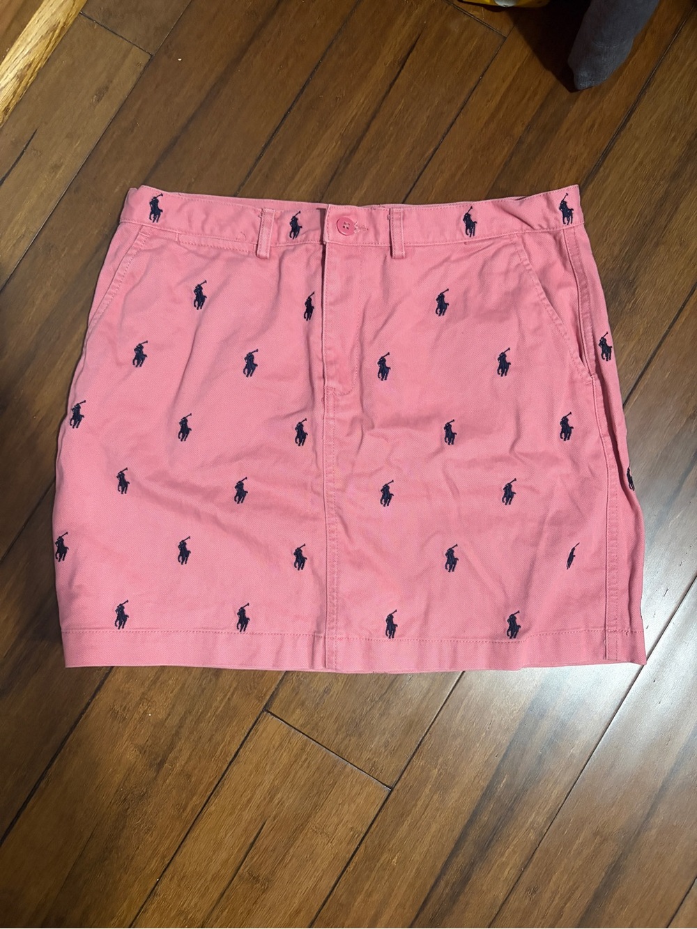 Ralph Lauren Coral Pink Mini Skirt with Navy Pony Embroidery
